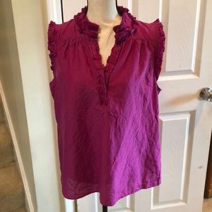 🏈 LOFT, XL, Fuchsia tank with ruffle trim
